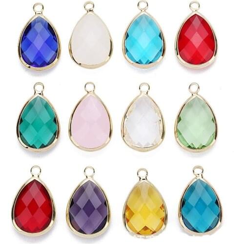 6pcs / bag 13.5 * 22mm copper-covered faceted glass drop-shaped single ring pendant DIY necklace bracelet earrings accessories