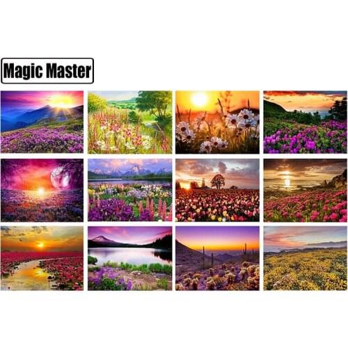 5d DIY Diamond Painting Setting sun Landscape Cross Stitch Full Round diamond painting rhinestones home decor gift