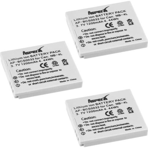 AsperX 3Pcs 1200mAh NB-4L NB 4L NB4L Camera Battery for Canon IXUS 30 40 50 55 60 65 80 100 I20 for PowerShot SD1000 1100