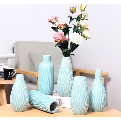 Large Ceramic Blue Relief Pattern Vase Suit Simple Modern Nordic Living Room Home Ceramic Vases Crafts Decoration Accessories