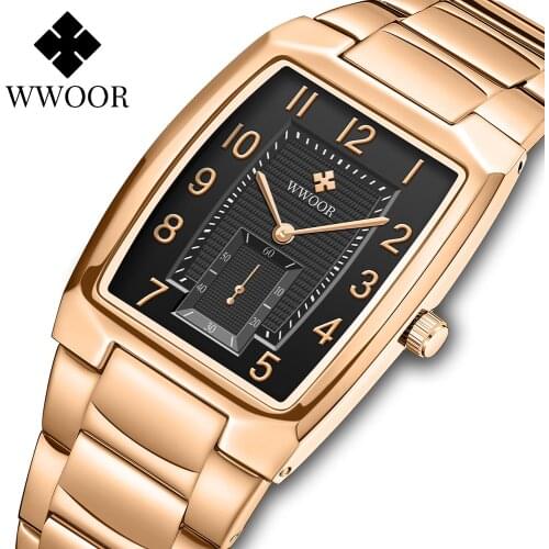 WWOOR 2021 Top Luxury Brand Mens Watches Male Casual Full steel Square Date Wristwatches Mens Quartz Watches Relogio Masculino