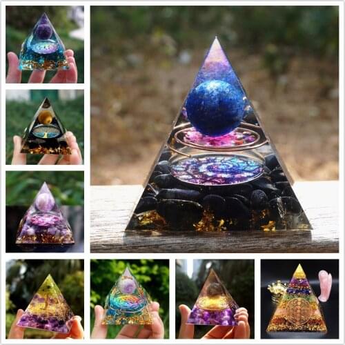 Tree of Life Orgonite Pyramid Mold Amethyst Peridot Healing Crystal Energy Generator Orgone Pyramide EMF Protection Meditation