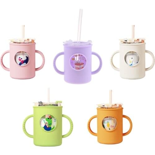 Anti-falling Baby Milk Cup with Straw Silicone Double Handle Sleeve Children Water Cup Portable Kids Drinking Glasses Perfect