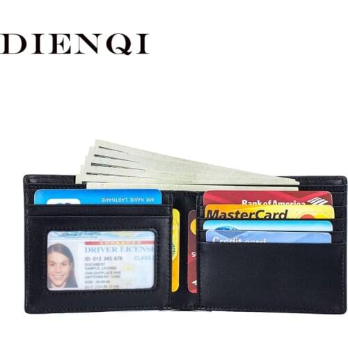 DIENQI Rfid Carbon Fiber Men Wallets Money Bags Genuine Leather Card Holder Wallets Male Slim Thin Wallet Coin Purse Walet Black