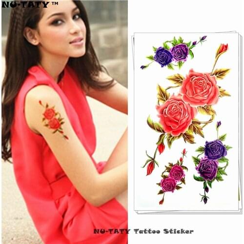 Nu-TATY Sexy Red Blue Roses Temporary Tattoo Body Art Arm Flash Tattoo Stickers 17*10cm Waterproof Fake Henna Painless Tattoo