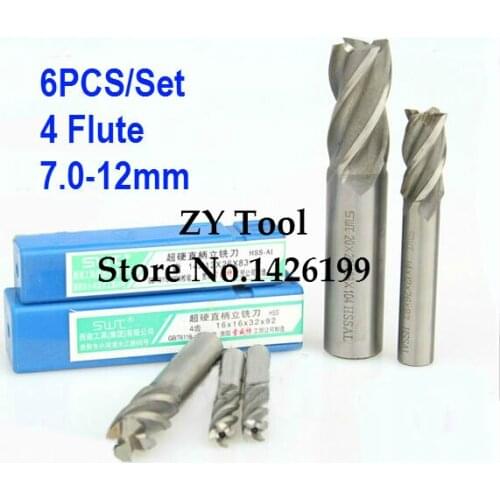 6 pcs/set 7.0~12.0mm 4 Flute Milling Cutter Aluminium End Mill Cutter CNC ,Lathe Tool,Equipment milling cutter rotary cutter