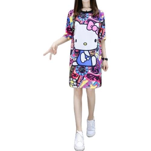 Summer Women Cute Fashion Novelty Print Kitty Cat Cartoon Tops Ladies Big Size Oversized T-Shirt Short Sleeve Female Tops