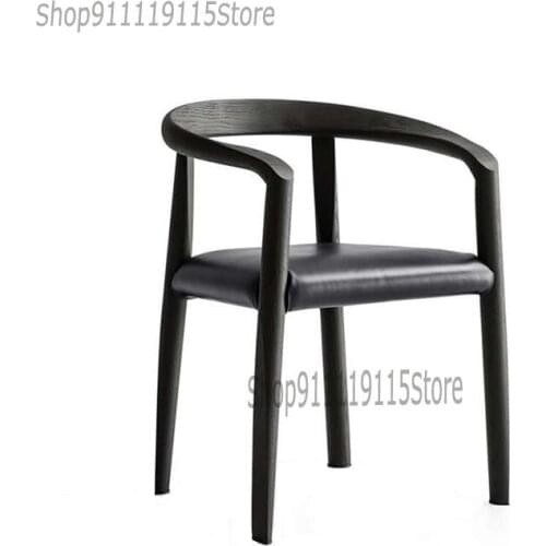 Italian Top Grade Solid Wood Leather Art Dining Chair Black Chair Restaurant Coffee Shop Designer Nordic Now