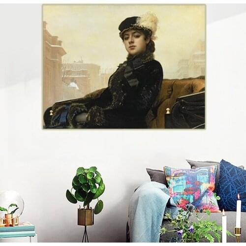 Canvas Oil Painting Ivan Kramskoy"Portrait Of An Unknown Woman,1883"Western Art Decor Poster Home Room Interior Decoration