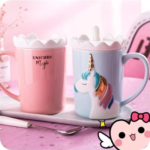 Ceramic Unicorn Mug Cartoon Animals With Spoon Lid Large Capacity Porcelain Cup Home Office Milk Coffee Water Cups Gifts