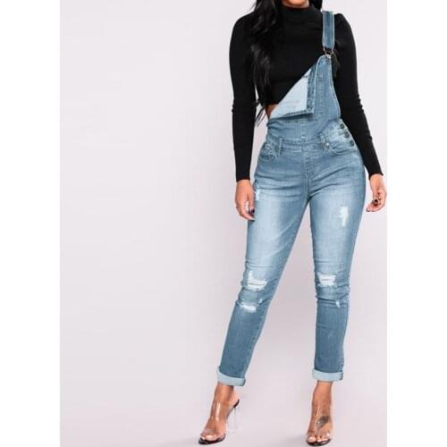 Jumpsuit Women Elegance Suspenders Ripped Straight Leg Tight-Fitting Denim Cowboy Jumpsuit Woman Jumpsuits Mono Mujer Verano