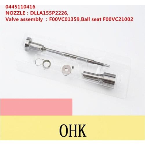 0445110416 Common Rail Injector Repair kit . contain：NOZZLE DLLA155P2226, Valve assembly F00VC01359, Ball seat F00VC21002