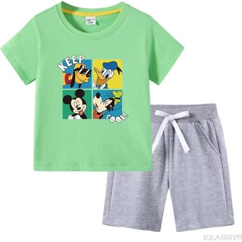 Disney Mickey Girls Clothing Kids Clothes Boys Toddler Girl Ruffle Outfits Clothing Girl Set T-shirt+ Shorts Suit for Boys