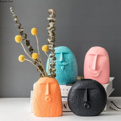 Creative Ceramic Face Vase Decoration Abstract Sculpture Vase Simulation Flower Flower Arrangement Accessories Home Decoration