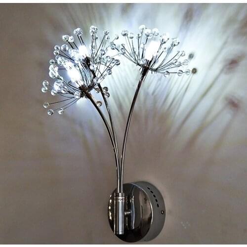 Nordic Creative Dandelion Flower Wall Lamps Bathroom Bedroom Bedside Lamp Living Room Decoration Crystal Led Wall Light Fixtures
