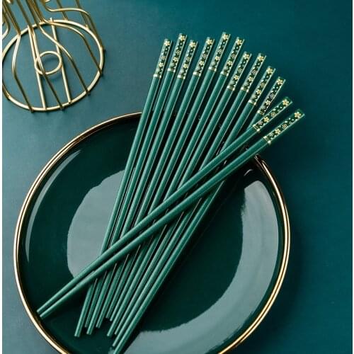 Stainless steel creative Nordic style high-value 5 pairs of chopsticks home non-slip wear-resistant dark green gold chopsticks