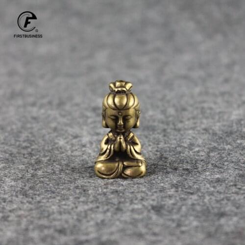 Mini Copper Guanyin Buddha Statue Small Car Ornament Home Decor Accessories Religious Sculptures Living Room Desktop Decoration