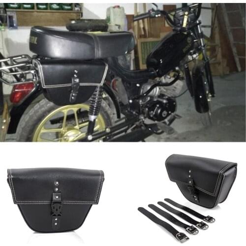Motorcycle Black PU Leather Side Clinch Bolt Saddlebag Saddle Bag Universal for Harley Sportster XL883 Cafe Racer for Honda