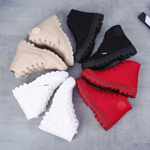 2021 Top Quality Men Mid Boots Lace Up Male Canvas Shoe Ankle Cowboy Motorcycle Boots Fashion Military Desert Palladiums