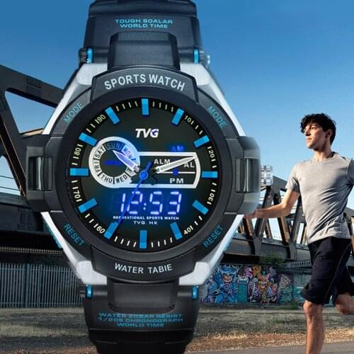 Men Watch TVG 801 Digital Watch V-Schock Electronic Watch LED Dual Display Quartz MAXELL 2032 Relogio Digital Wristwatches 2020