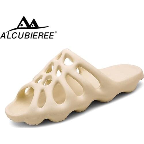 Men Summer Slides Breathable Cool Beach Slippers Fish Mouth Flip Flops Men Sandals Lightweight Bone White Yeez Plus Size 35-46