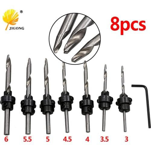 7pcs Countersink Drill Set 1/8" 9/64" 5/32" 11/64" 3/16" 13/64" 7/32" Woodworking Drill + 1pc Small Wrench