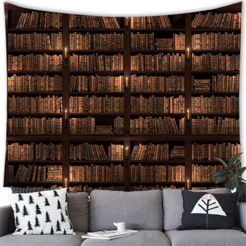 Retro Style Bookshelf Print Tapestry Mysterious Door Bookshelf Tapestry Library Art Tapestry Home Decorative Wall Hanging T0003