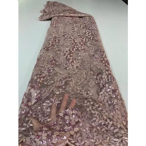 New Fashion African Beaded Lace Fabric High Quality Sequins Heavy Embroidered French Nigerian Net Voile Lace Fabric For Wedding
