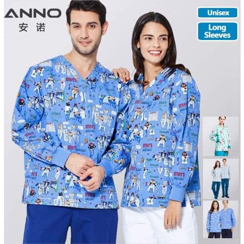 ANNO Hospital Autumn Winter Scrubs Tops Trousers Sets Optiona Long Sleeves Nursing Uniform Dental Clinic Supplies Nurse Clothing
