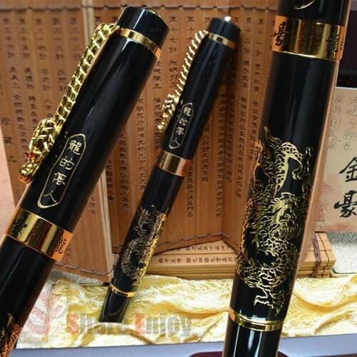 FOUNTAIN PEN JINHAO LEGEND OF DRAGON MEDIUM NIB WITH ORIGINAL BOX BAMBOO SLIP BLACK