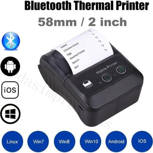 Handheld Wireless Thermal Receipt Printers Mini Portable Bluetooth Thermal Printer 58mm for Android & iOS Label Impresoras Papel