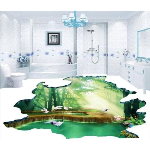 PVC waterproof floor 3D floor flowing landscape painting TV backdrop Custom Photo self-adhesive 3D floor