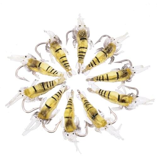 10Pcs Soft Silicone Shrimp Fishing Lure Simulation Prawn Hook Bait Lifelike Fishy Smell Fishing Lures Swim Bait Fishing Tackle