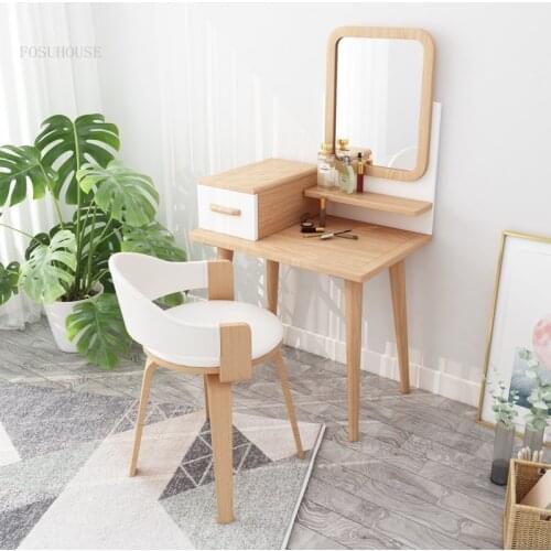 Nordic Solid Wood Bedroom Dressers Modern Minimalist Small Apartment Dressing Table Cloakroom Dormitory Vanity Desk with Drawer