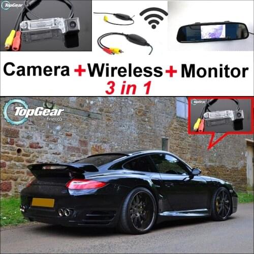 3 in1 Special Rear View Camera + Wireless Receiver + Mirror Monitor DIY Parking System For Porsche 993 996 Carrera 911 1989~2005