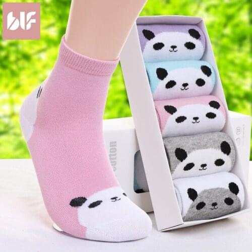 Spring and autumn socks lady students feet don't stink Cute Panda middle stockings all cotton