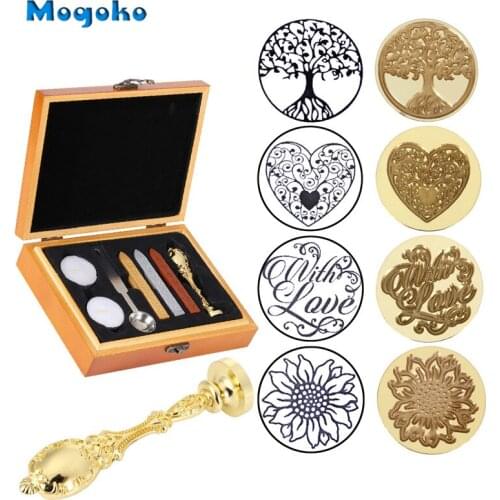 Mogoko Vintage Sealing Wax Stamp With Seal Wax Sticks without Wicks Spoon Candles Kit Tree of Life/Heart/With Love/Sunflower