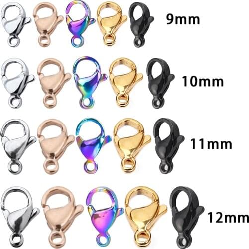 100 Stainless Steel Lobster clasp 10/11/12mm Jewelry Finding Fit DIY Accessory Necklace Keychain Bracelet Workcard Clothes Gift