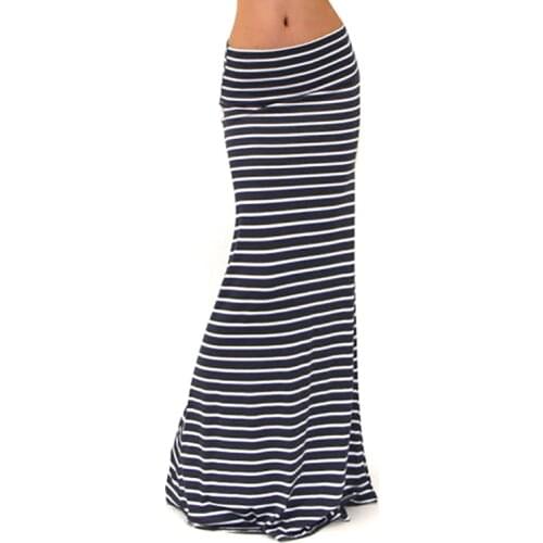 S-5XL 2020 Hot Sale Spring Elastic High-Waist Long Pencil Skirt For Women Stripe Printed Pencil Maxi Skirt Wholesale