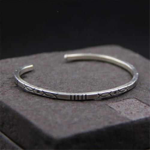 925 Sterling Silver Literature And Art Trendy Solid Thai Handmade Fish Make Old Fine Ring Bracelets Simple Baitao Silver Jewelry