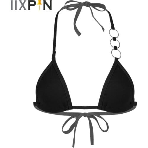 Womens Erotic Bra Tops Underwear Straps Halter Lace-up O Ring Bralette Brassiere Wet Look Hot Swimwear Swimming Beachwear Bikini