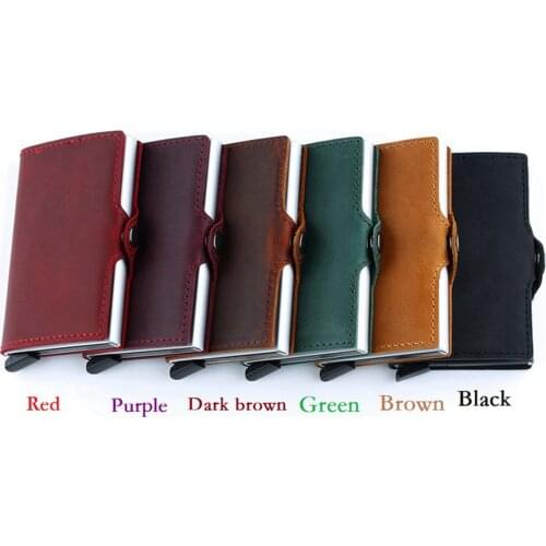 1 Piece Crazy Horse Leather Genuine Leather Card Holder Vintage Purse Crazy Horse Leather Aluminium Credit Business Card Holder