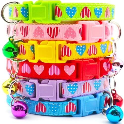 100pcs Pet Dog Collar Heart Print for Cat Adjustable Buckle Dog Collar Cute Pet Neck Ring Dogs Neck StrapID Tag Accessories