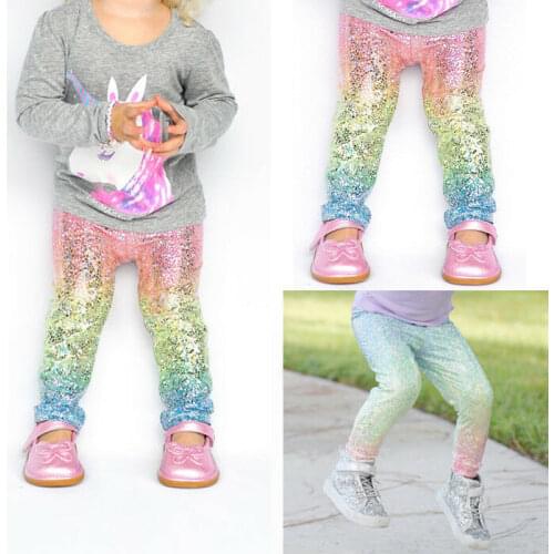 2020 Toddler Girl Pant Kids Baby Girls Pants Sequin Colorful Bottoms Girls Leggings Trousers Spring Fall Clothes Unicorn 1-6Y