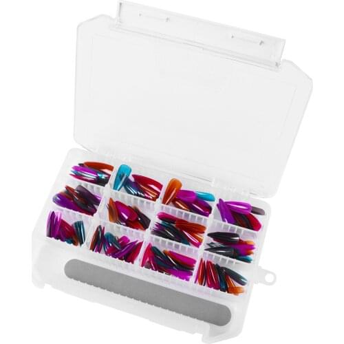 240Pcs Colorful Salon Pointed Nail Tips False Nails with Nail File Nail Polish