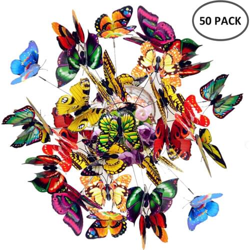50Pcs Garden Yard Planter Decoracion Colorful Butterflies Whimsical Butterfly Stakes Outdoor Home Garden Decor Flower Pots