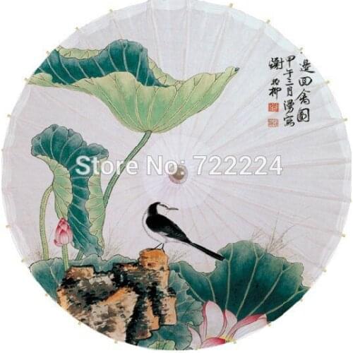 Free shipping Dia 50cm lotus with bird picture chinese traditional handmade waterproof dance decoration oiled paper umbrella