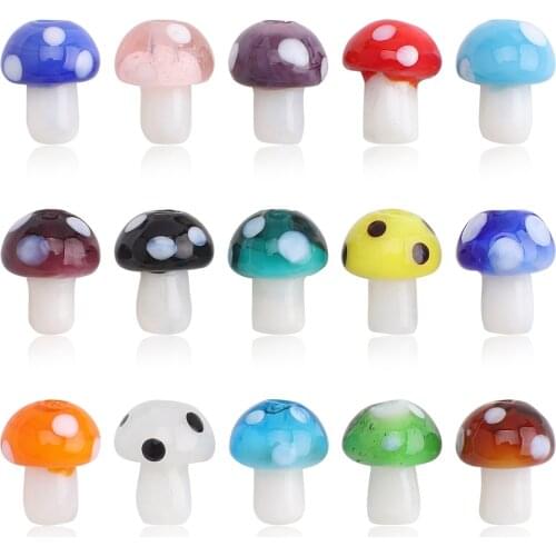 10x13/12x16/15x20mm Murano Lampwork Glass Beads Blue Mushroom Shape Charms Pendants For Handmade Earring Necklace Jewelry Making