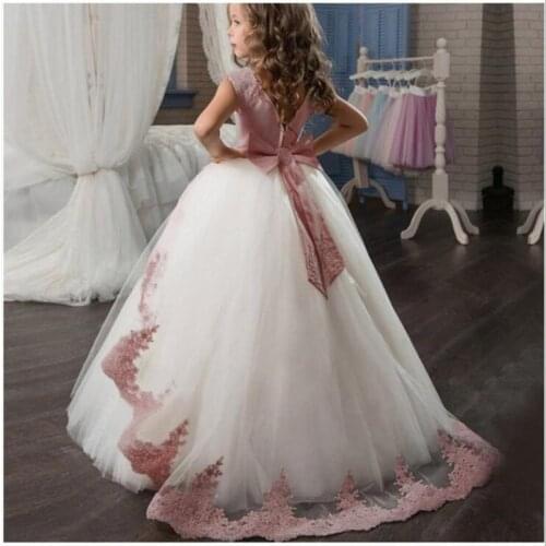 Flower First Communion Lace Princess Girl Dress Baby Wedding Dress Evening Long Elegant Party Dress Costume Kids Dress for Girls