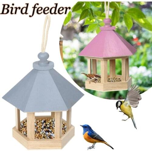 Wooden Bird Feeder Hanging Box Garden Yard wood Decoration Hexagon Shaped With Roof feeding supplies